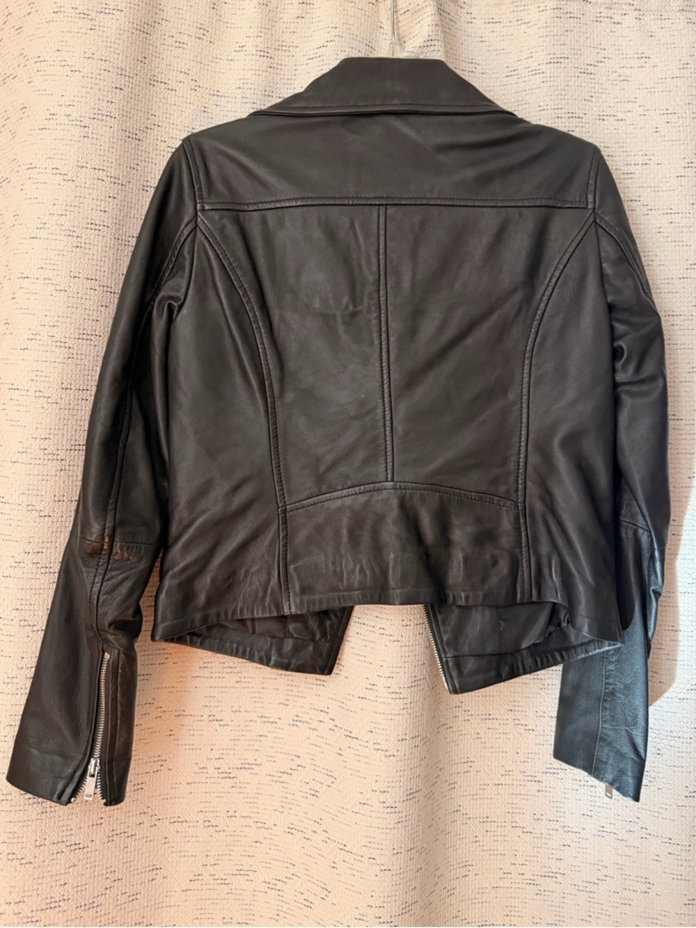 Zara Black Leather Asymmetrical Biker Jacket - Picture 2 of 8